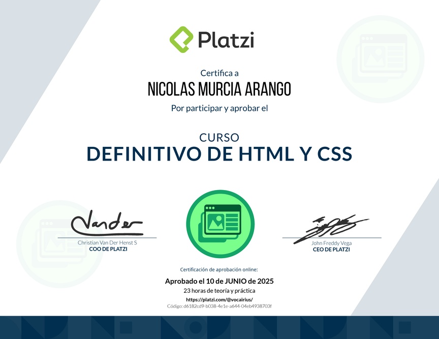 Diploma del Curso Definitivo de HTML y CSS