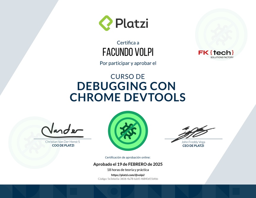 Diploma del Curso de Debugging con Chrome DevTools