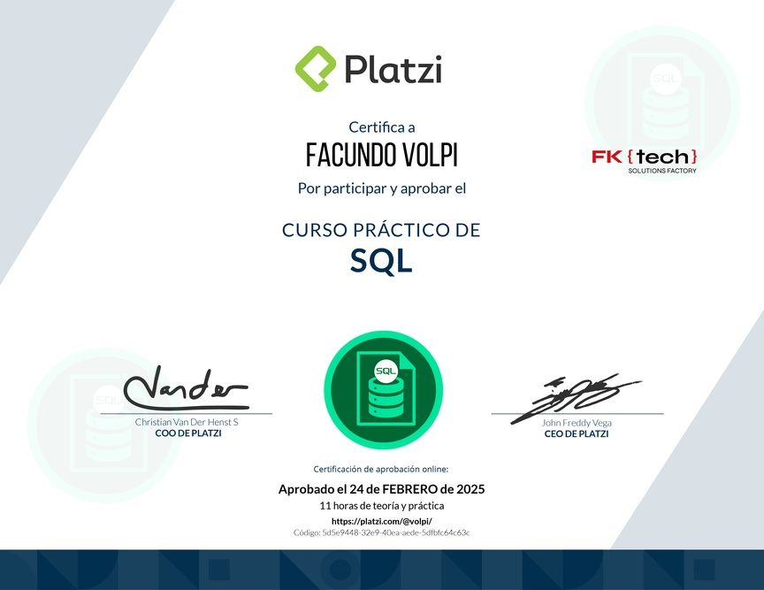 Diploma del Curso Práctico de SQL