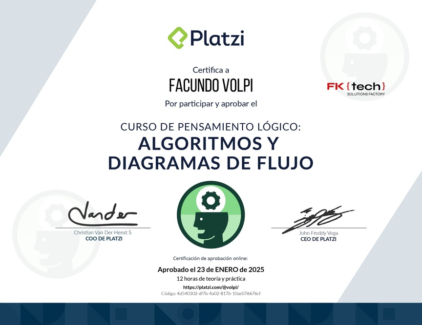 Diploma del Curso de Pensamiento Lógico: Algoritmos y Diagramas de Flujo