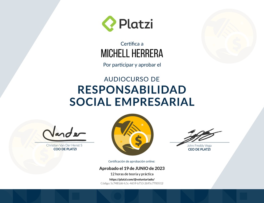 Diploma de Audiocurso de Responsabilidad Social Empresarial