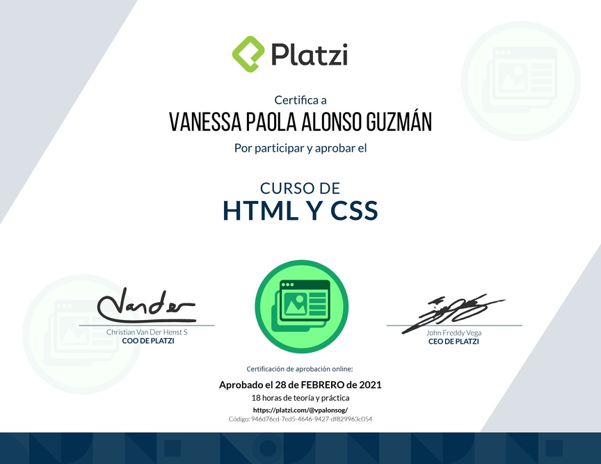 Diploma del Curso de HTML y CSS 2019