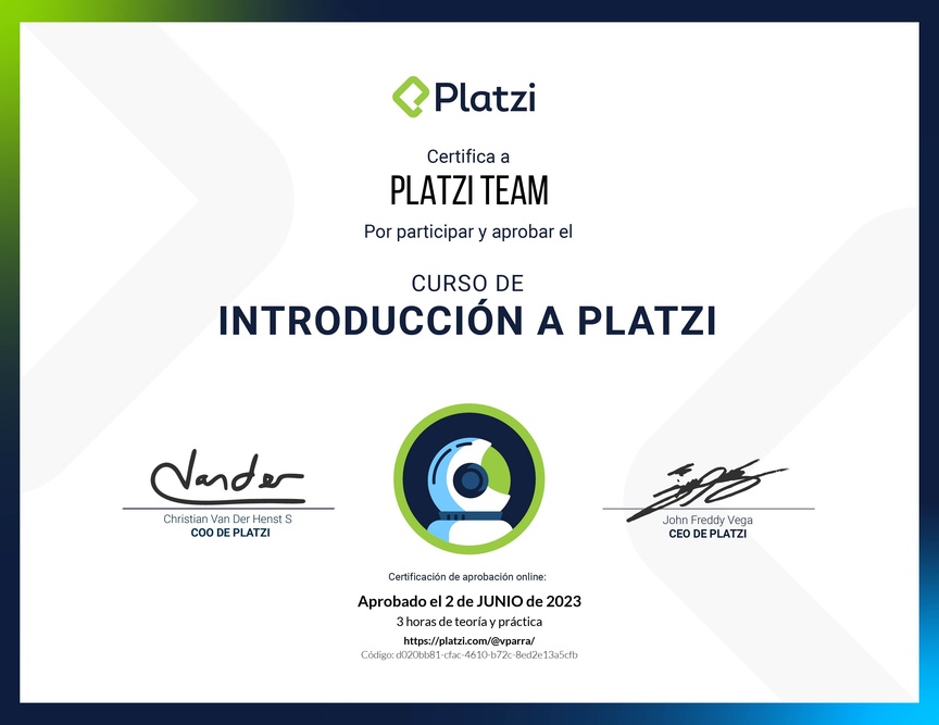 Diploma del Curso de Introducción a Platzi 🇦🇷