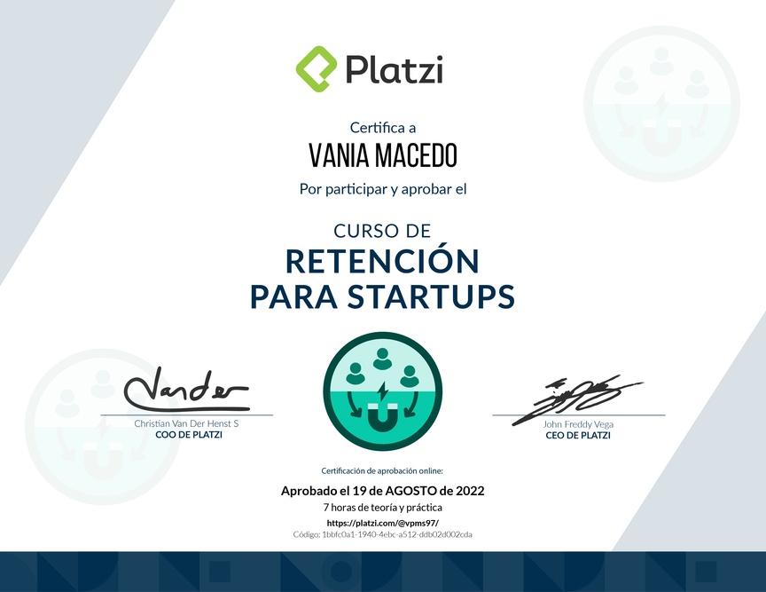 Diploma del Curso de Retención para Startups