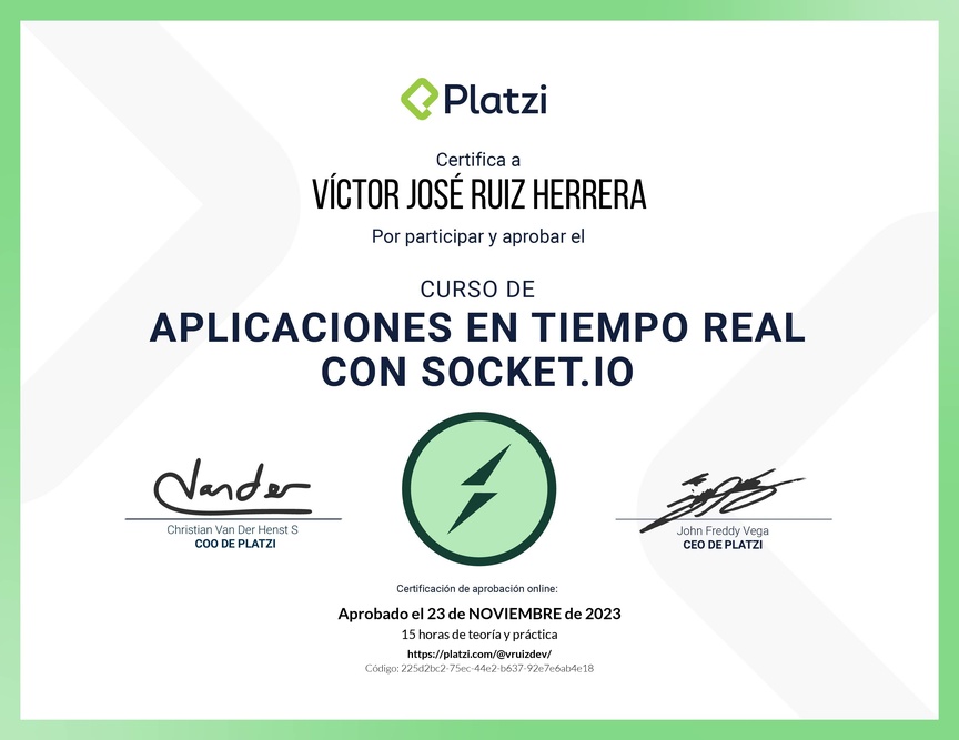 Diploma del Curso de Aplicaciones en Tiempo Real con Socket.io