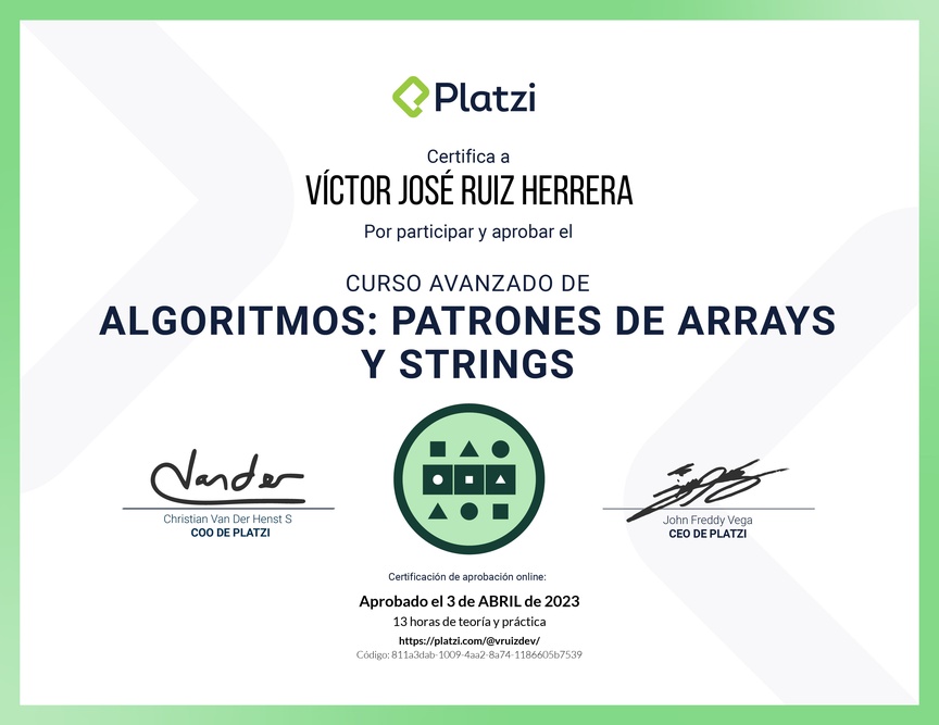 Diploma del Curso de  Algoritmos Avanzados: Patrones de Arrays y Strings