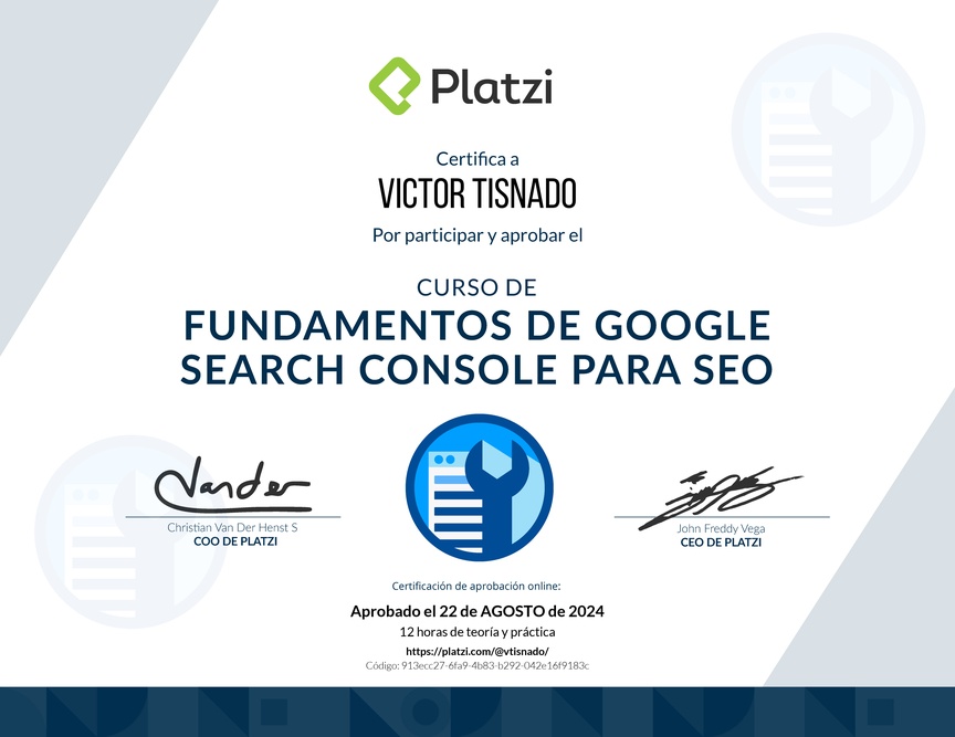 Diploma del Curso de Fundamentos de Google Search Console para SEO