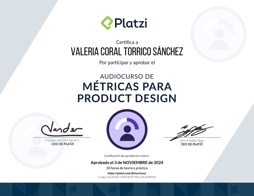 Diploma de Audiocurso de Métricas en Product Design