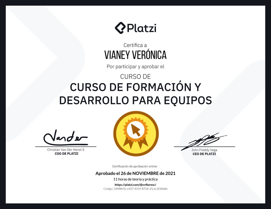 Diploma del Curso de Formación y Desarrollo para Equipos