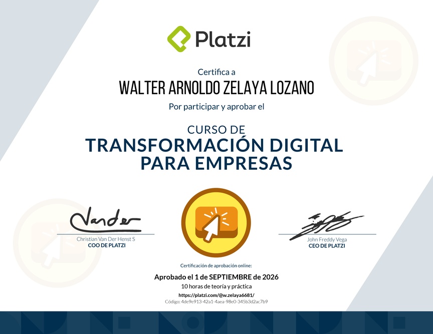 Diploma del Curso de Transformación Digital para el Crecimiento de tu Empresa