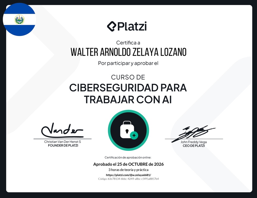 Diploma del Curso de Ciberseguridad para Trabajar con AI
