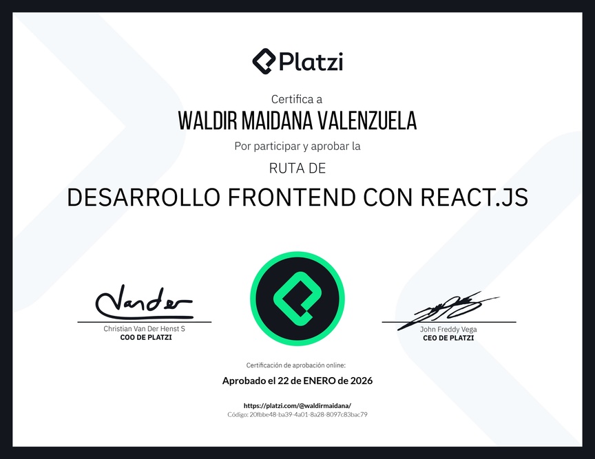 Diploma de la Ruta de Aprendizaje de Desarrollo Frontend con React.js