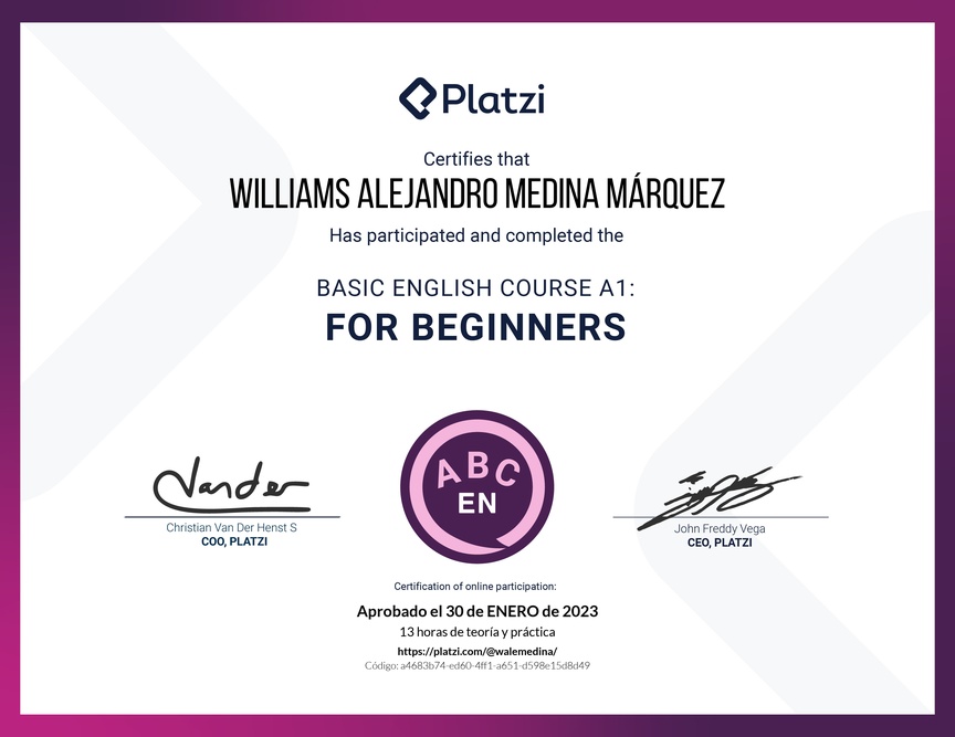 Diploma del Curso de Inglés Básico para Principiantes - (2022)