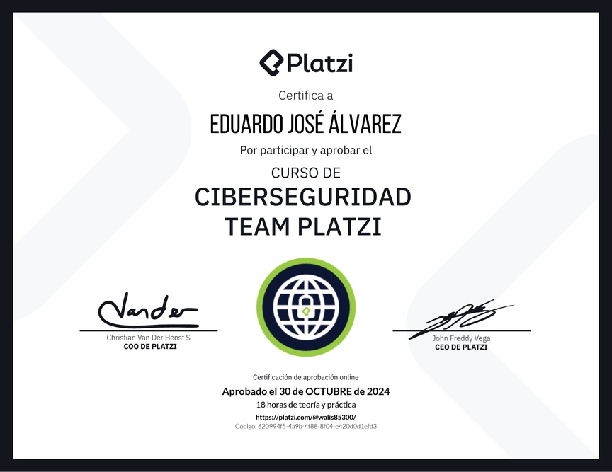 Diploma del Curso de Ciberseguridad y Privacidad - Team Platzi