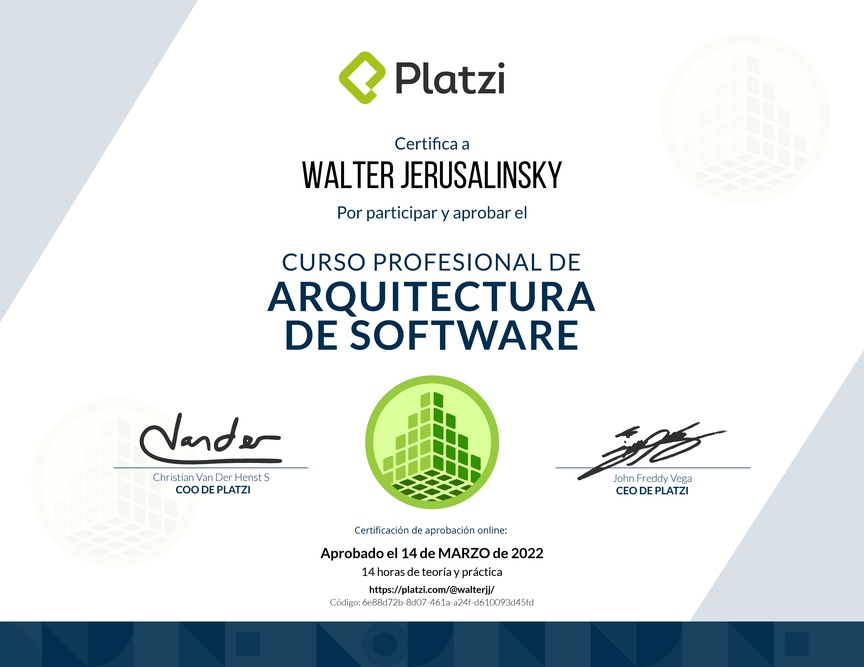 Diploma del Curso Profesional de Arquitectura de Software