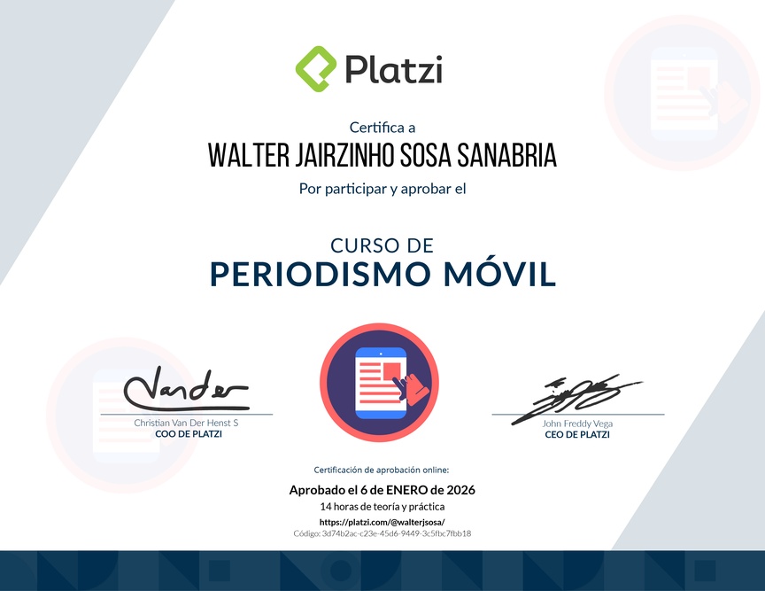 Diploma del Curso de Periodismo Móvil