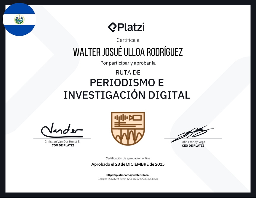 Diploma de la Ruta de Aprendizaje de Periodismo e Investigación Digital