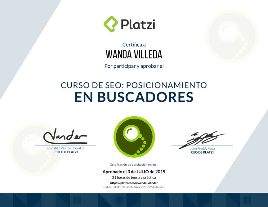 Diploma del Curso de SEO: Posicionamiento en buscadores 2017