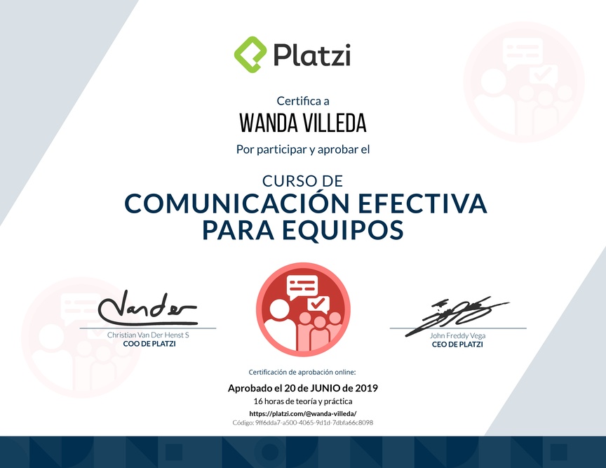 Diploma del Curso de Comunicación Efectiva para Equipos 2018