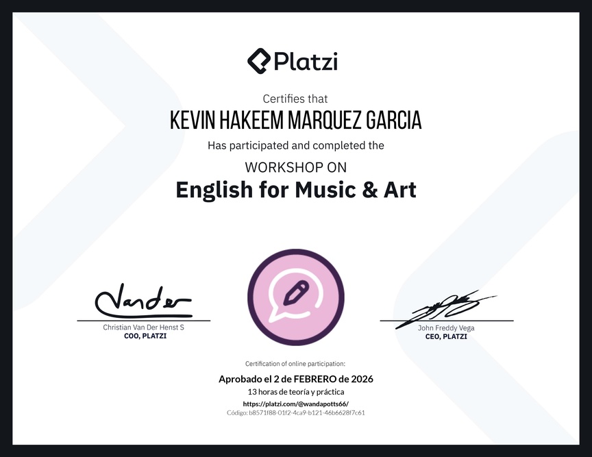 Diploma del Curso de Inglés Práctico sobre Vocabulario de Música y Arte