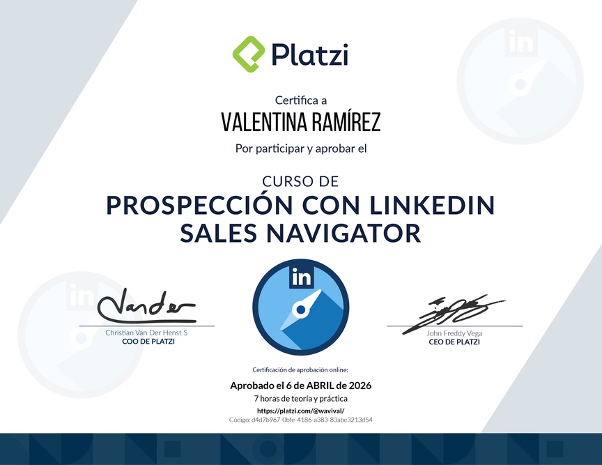 Diploma del Curso de Prospección con LinkedIn Sales Navigator