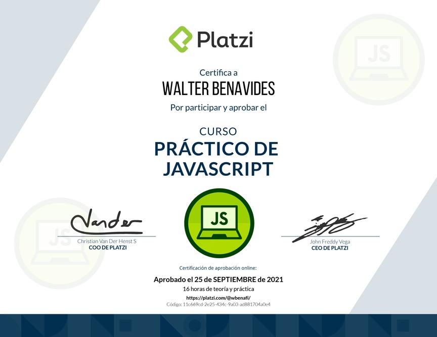 Diploma del Curso Práctico de JavaScript