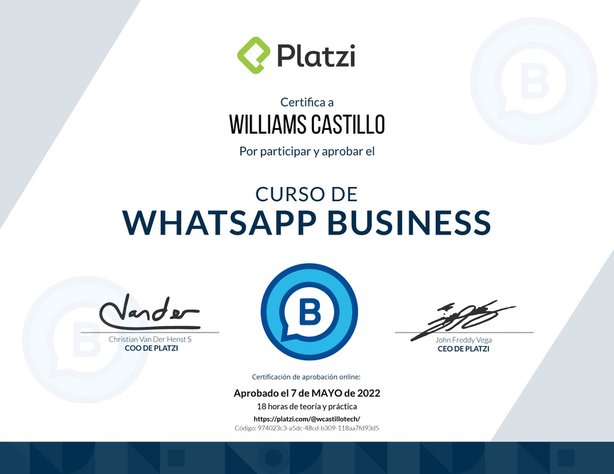 Diploma del Curso de WhatsApp Business