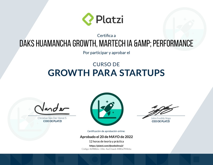 Diploma del Curso de Growth para Startups