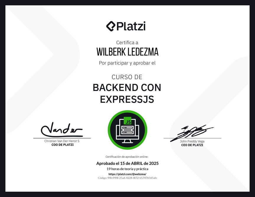 Diploma del Curso de Backend con ExpressJS