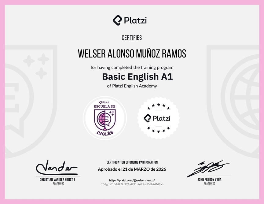 Diploma de la Ruta de Aprendizaje de Inglés Básico A1