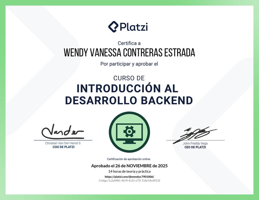 Diploma del Curso de Introducción al Desarrollo Backend