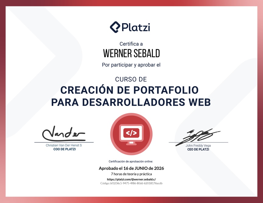 Diploma del Curso de Creación de Portafolio para Desarrolladores Web