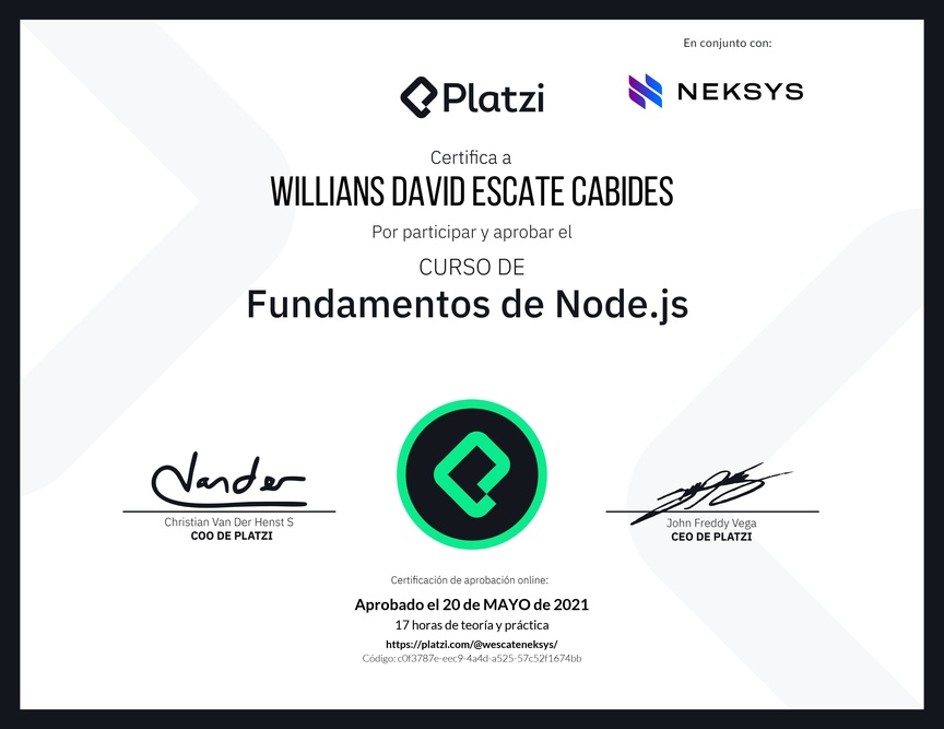Diploma del Curso de Fundamentos de Node.js