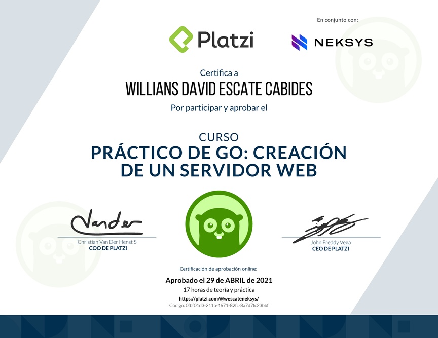 Diploma del Curso Práctico de Go: Creación de un Servidor Web