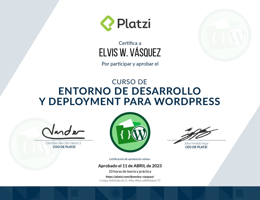 Diploma del Curso de Entornos de Desarrollo y Deployment en WordPress