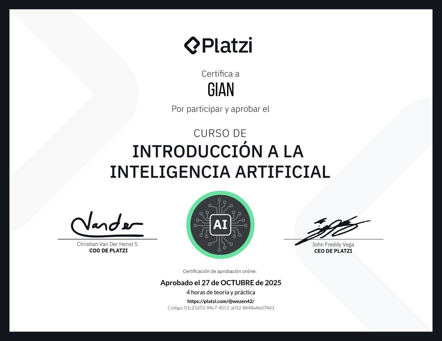 Diploma del Curso Gratis de Introducción a la Inteligencia Artificial