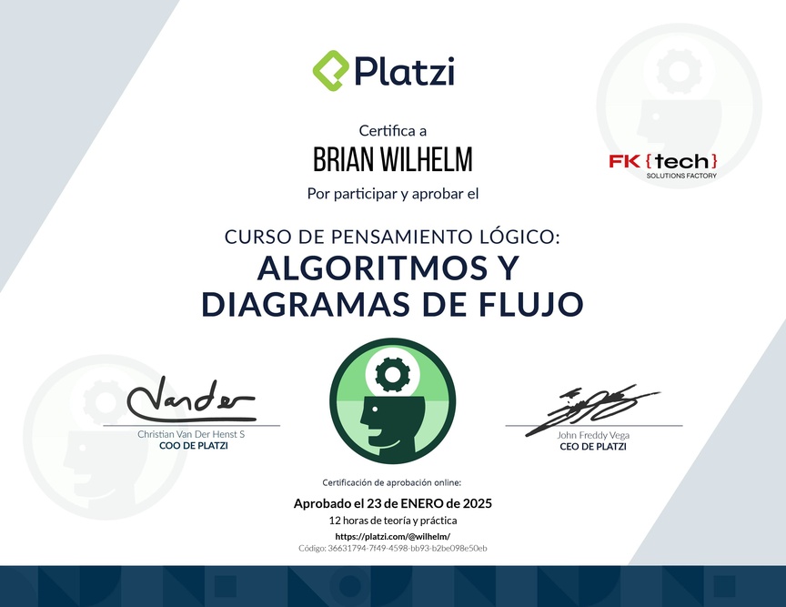 Diploma del Curso de Pensamiento Lógico: Algoritmos y Diagramas de Flujo