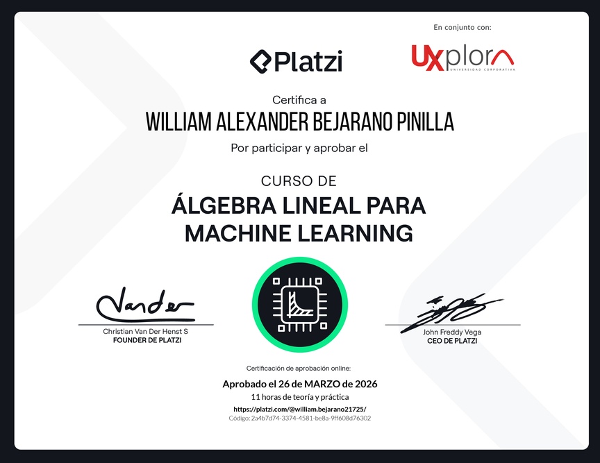 Diploma del Curso de Álgebra Lineal para Machine Learning