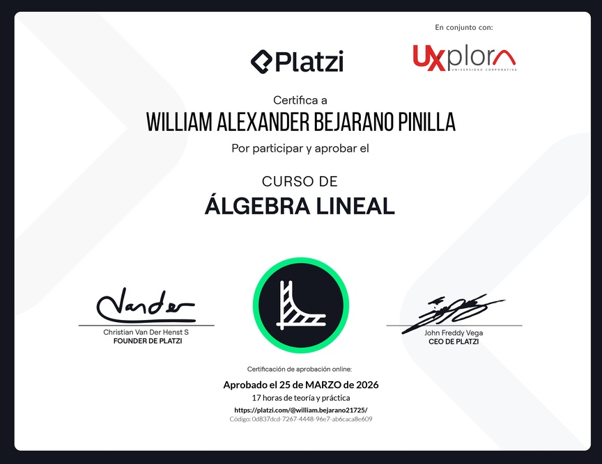 Diploma del Curso de Álgebra Lineal: Fundamentos y Aplicaciones