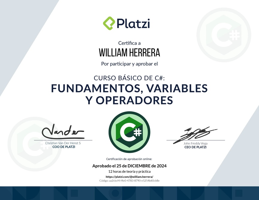 Diploma del Curso Básico de Programación con C#