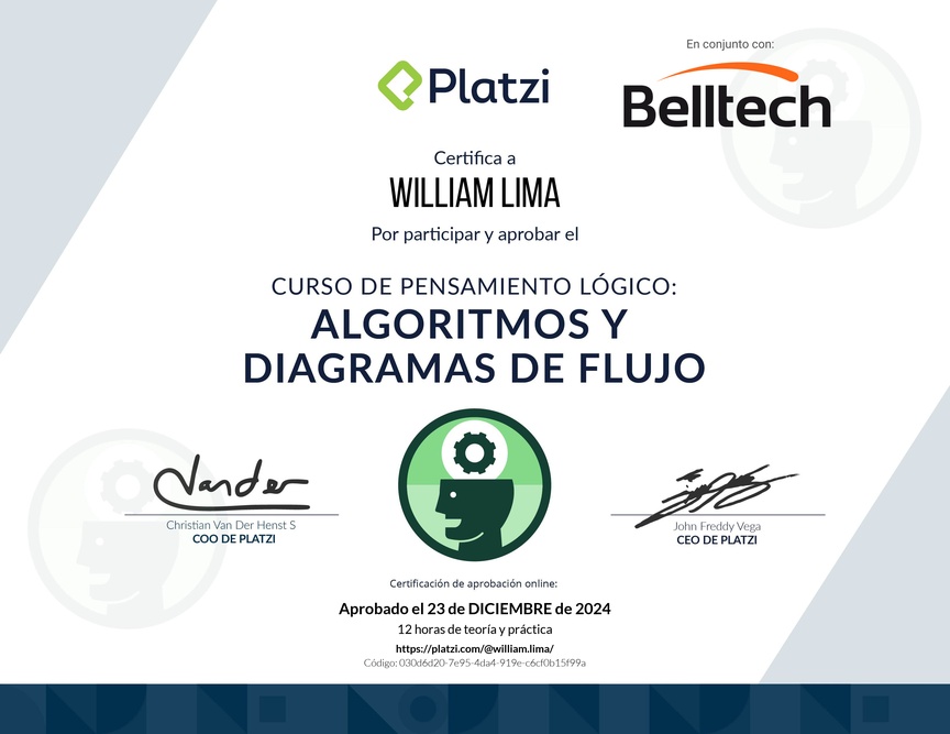 Diploma del Curso de Pensamiento Lógico: Algoritmos y Diagramas de Flujo