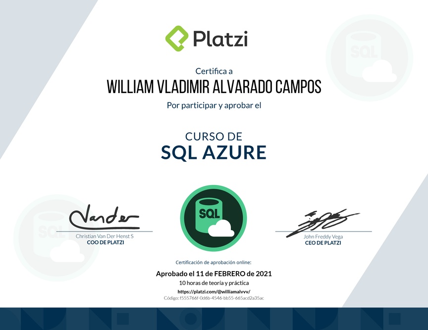 Diploma del Curso de SQL en Azure