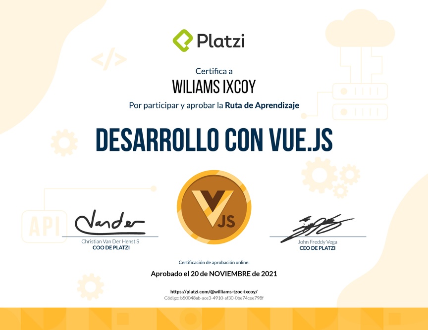 Diploma de la Ruta de Aprendizaje de Frontend a profundidad con Vue.js