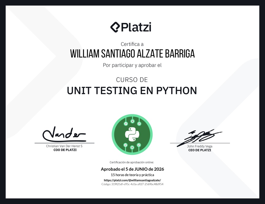 Diploma del Curso de Unit Testing en Python