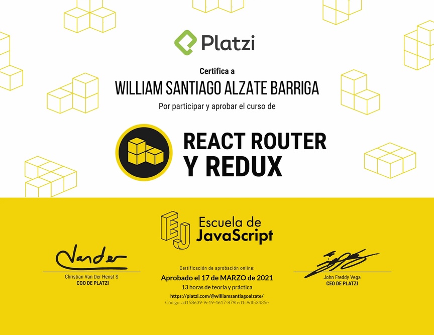 Diploma del Curso de React Router 5 y Redux