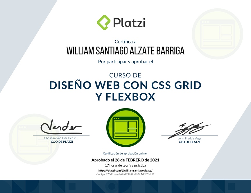 Diploma del Curso de Diseño Web con CSS Grid y Flexbox