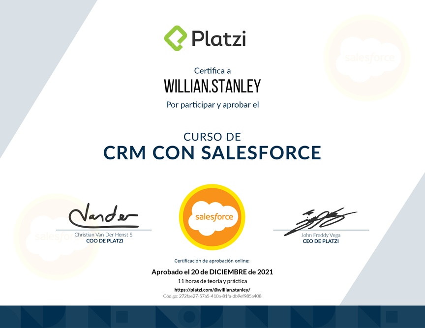 Diploma del Curso de CRM con Salesforce