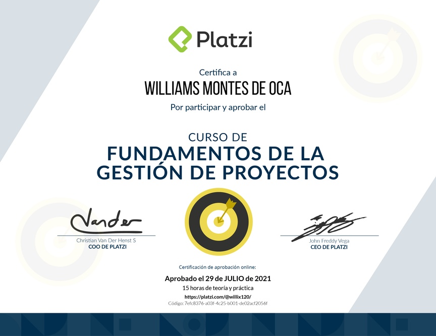 Diploma del Curso de Fundamentos de Gestión de Proyectos 2019