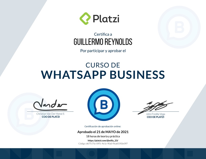 Diploma del Curso de WhatsApp Business