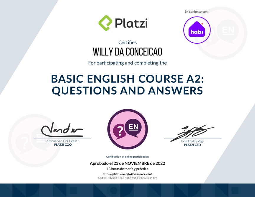 Diploma del Curso de Inglés Básico: Preguntas y Respuestas (2021)